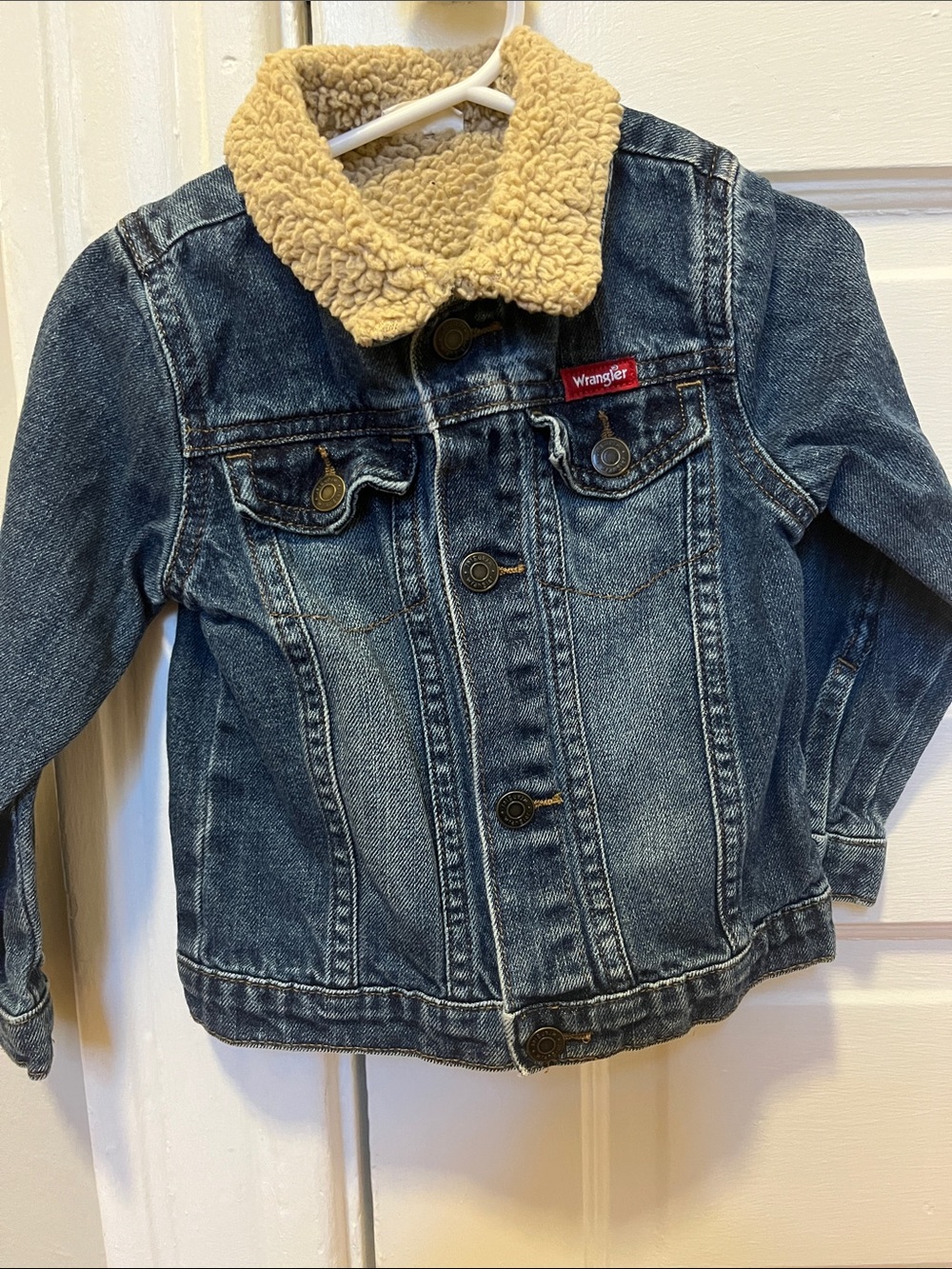 Wrangler Denim Kids Jean Jacket with Cream Sherpa Collar